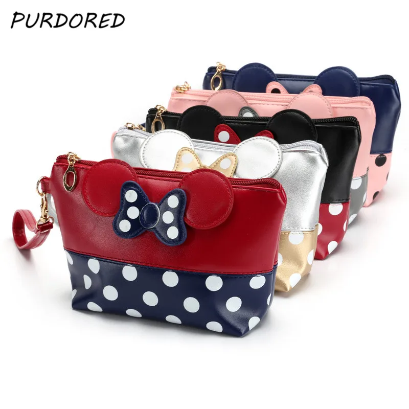 

PURDORED 1 pc Travel Cosmetic Bag Cartoon Bow Makeup Case Women Zipper Hand Holding Make Up Handbag Organizer Dropshipping