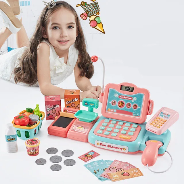 

Baby Supermarket Cash Register Toy Set Child Simulation Cashier Simulation Card Scanning Child Play House Boy Girl Toy