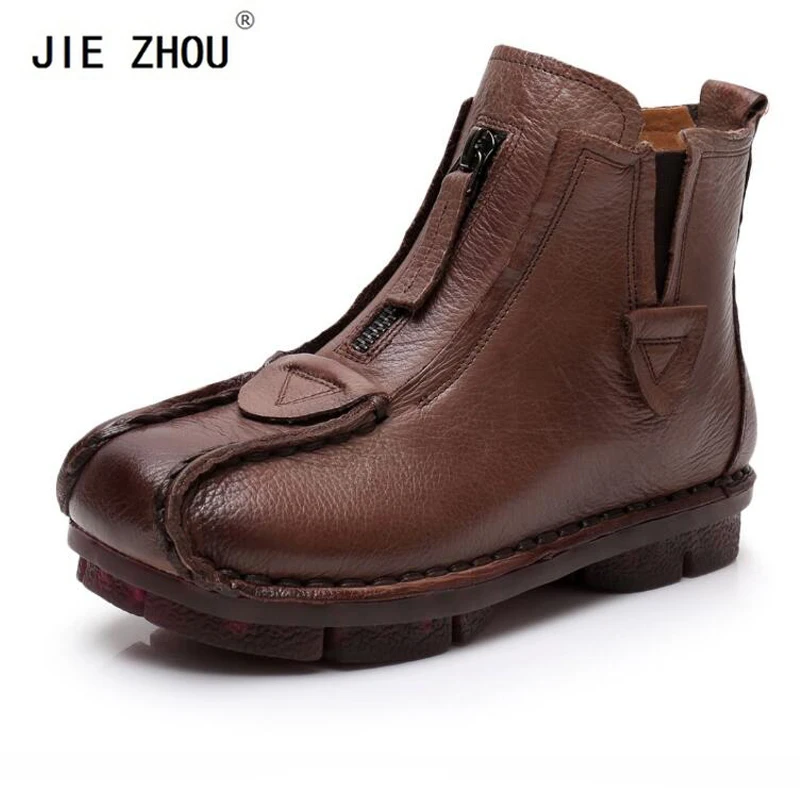 

2018 New Handmade Vintage Women's Boots Fashion Genuine Leather Flat Cosy Ankle Boots Women Middle-aged Shoes zapatos de mujer