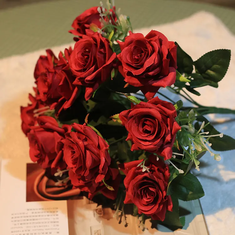 Luyue, 12 голов, 1 букет, цветок для свадьбы, невесты, искусственный цветок, Шелковая Роза, венок, домашний декор, подарок на день Святого Валентина, имитация - Цвет: red
