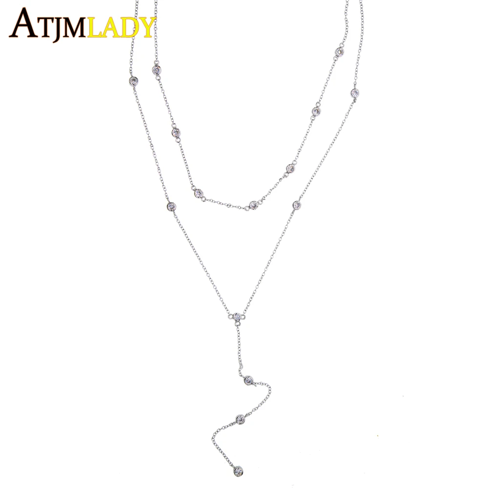 

2018 New women sexy necklace 925 sterling silver chain double layer With AAA Cubic Zirconia necklace Y choker jewelry