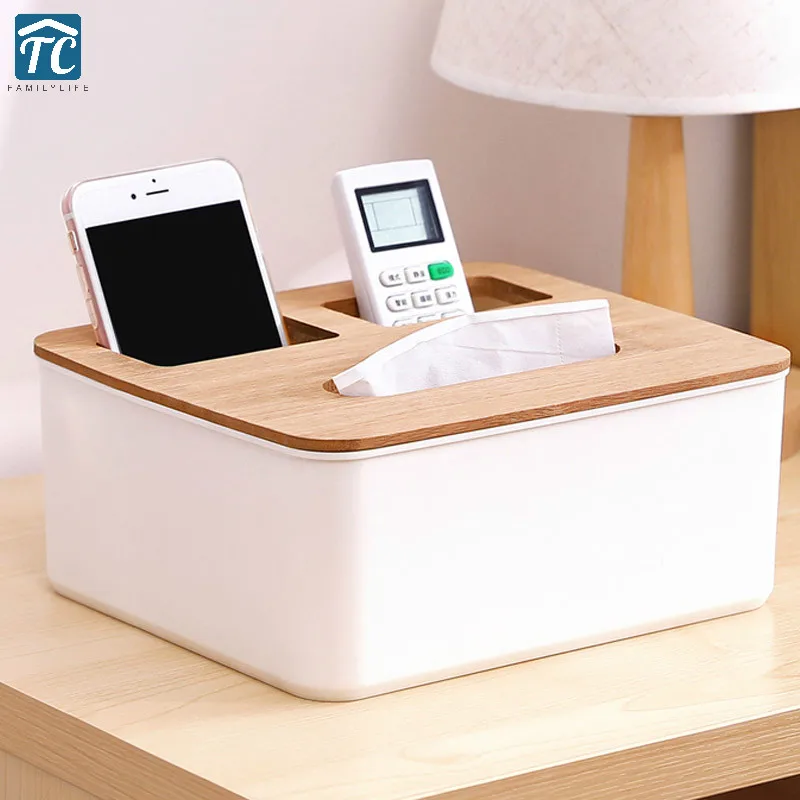 

European Paper Towel Box Creative Living Room Coffee Table Remote Control Desktop Plastic Household Solid Wood Simple Container