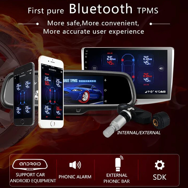 

SZDALOS Car Bluetooth tire pressure monitoring system for Android / IOS with 4 sensors Tyre presssure Monitor by Bluetooth 4.0