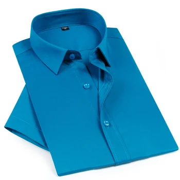

Men's Summer Short Sleeve Bamboo Fiber Thin Dress Shirts Soft Comfortable Formal Business Standard-fit Easy Care Shirt