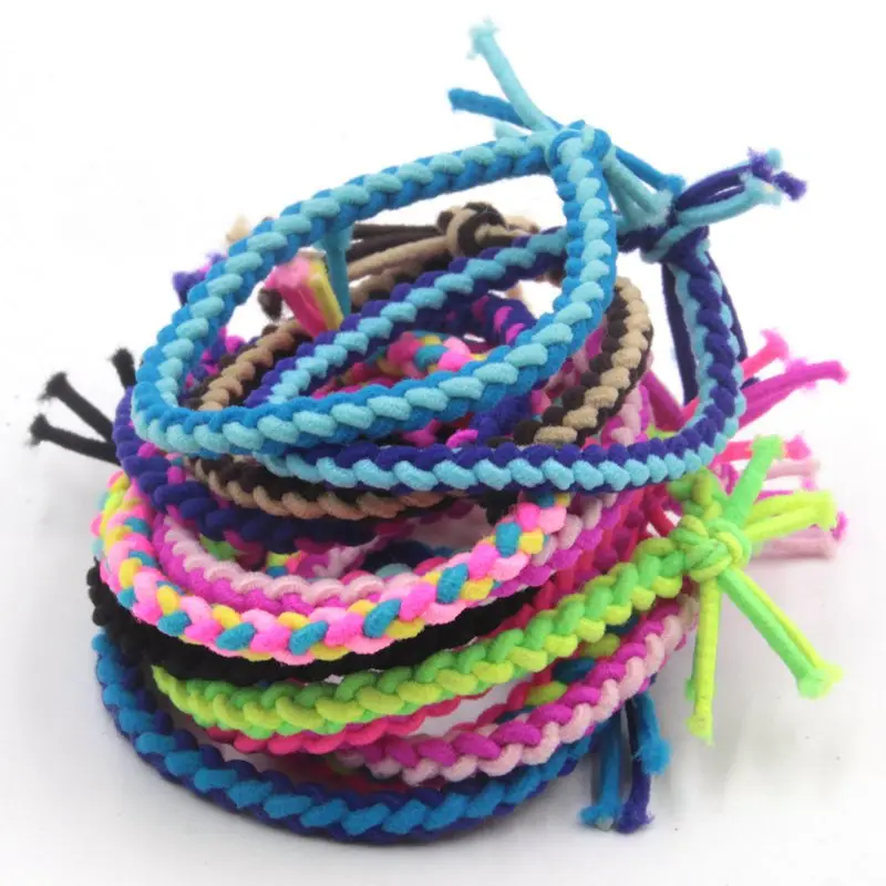 50pcs/lot colorful Rope Elastic Hair Ties handmade weave Hairbands Girl