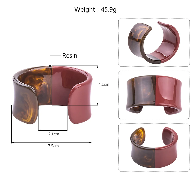 Classic Resin Cuff Fashion Open Bracelets Bangles for Women Mix Colors Acrylic Wide Big Bracelets Female Simple Charm Jewelry (5)