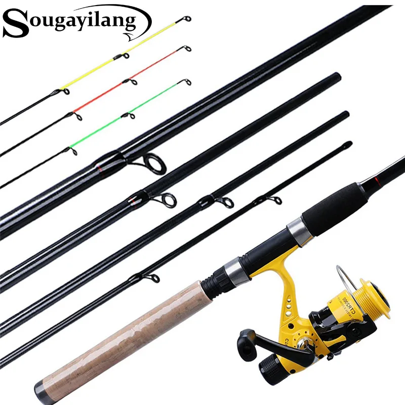 Sougayilang 6 Section Spinning Fishing Rod Combo M Power Carbon Fiber Fishing Rod with 11+1BB Carp Fishing Reel Pesca