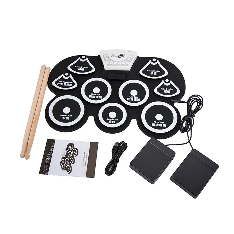 

Electronic Roll up Drum Pad Kit Portable Silicone Foldable with Wooden Stick BB55