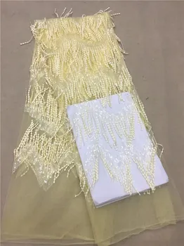 

Bridal french lace fabric Sequins african tulle lace fabric with Sequins 5 yards per lot net lace fabric for dress 2018 yellow