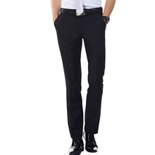 Новые весенние мужские костюмные брюки темно-синие Черные одноцветные длинные брюки на плоской подошве формальные деловые мужские черные Платье Брюки