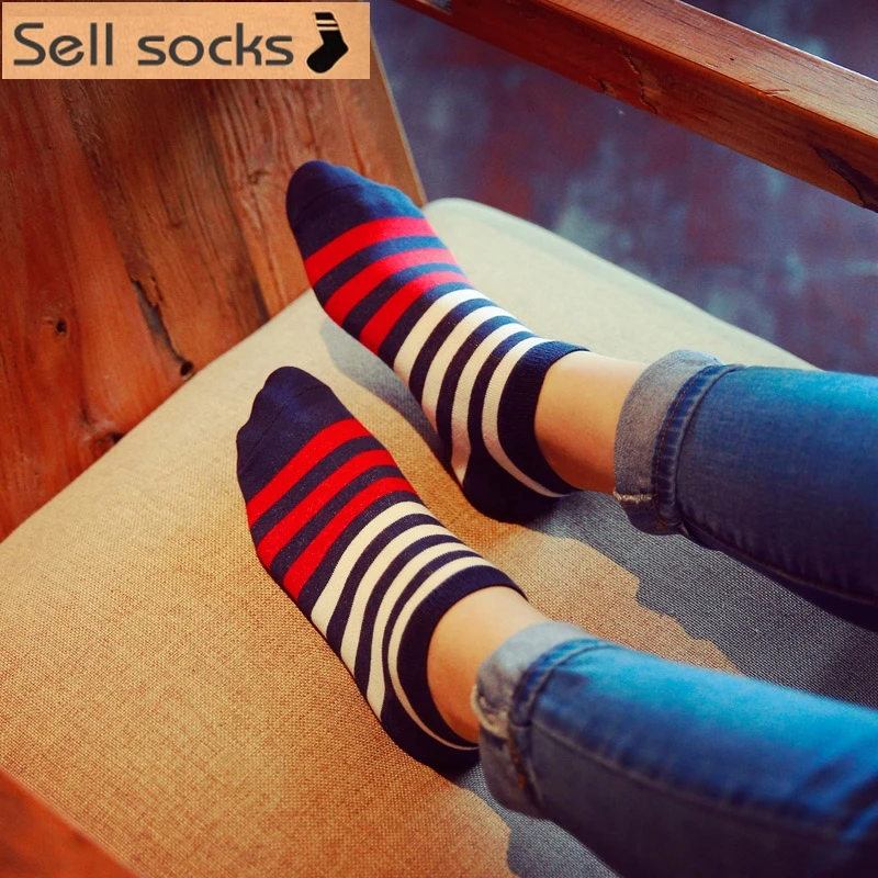 

Clearance! brand new summer women Red blue colorful Stripes Casual ankle cotton socks boat sock slippers harajuku EUR35-40