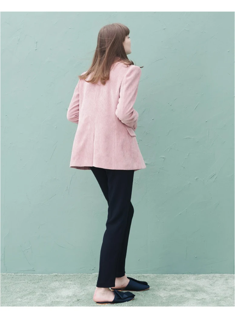 KoHuiJoo весна осень розовый вельветовый блейзер для женщин пуговицы двубортный тонкий костюм пиджаки и куртки повседневные офисные пиджаки