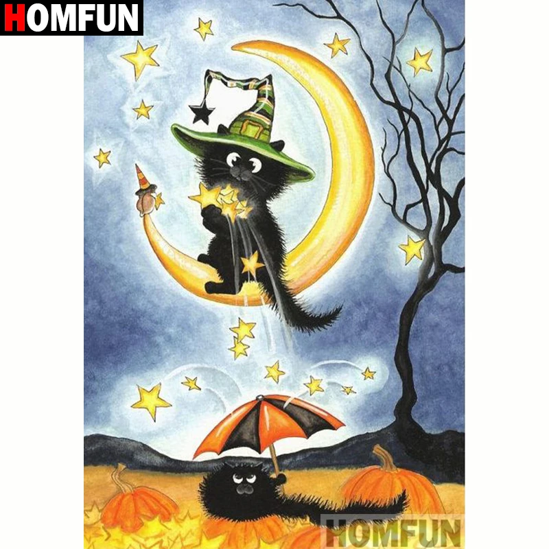 

HOMFUN Full Square/Round Drill 5D DIY Diamond Painting "Cartoon cat moon" Embroidery Cross Stitch 5D Home Decor Gift A18289