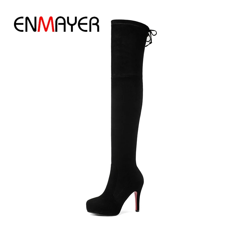 

ENMAYER Boots women 2018 moda mujer women round toe platform over the knee boots high heel zipper boots ZYL1062