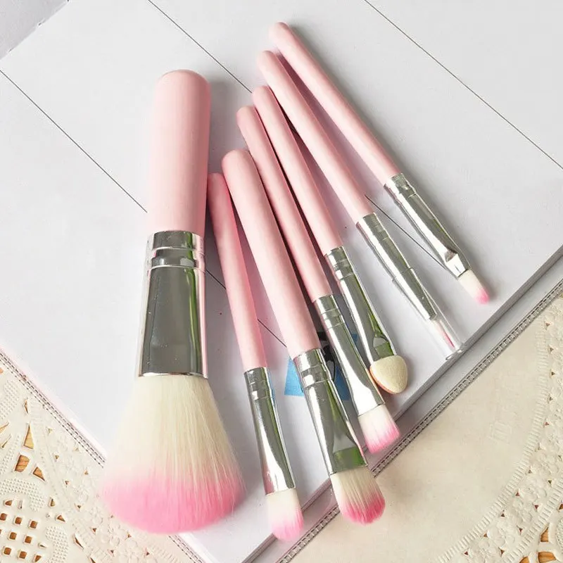 7 PCS Professional Wood Pink font b Makeup b font Brush Brushes Kit Cosmetic Make Up