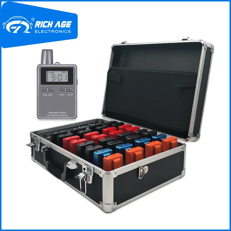 

RichiTek Radio Guide System For Tour Guide Earphone 2 Transmitters+30 Receivers For Travel Agency With Condenser Microphone