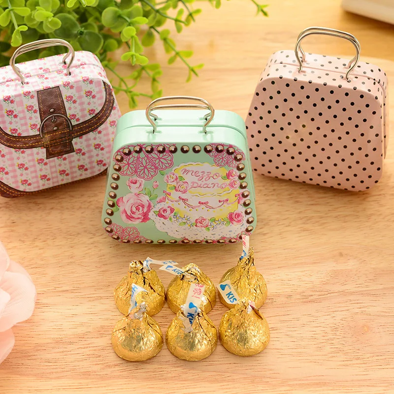 Винтажный цветочный металлический чемодан для хранения конфет Bcox свадебного