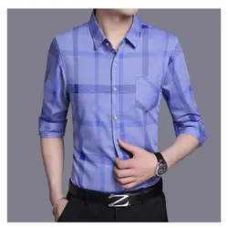 Модная Высококачественная брендовая деловая повседневная мужская рубашка с длинными рукавами, хлопковая клетчатая рубашка с длинными