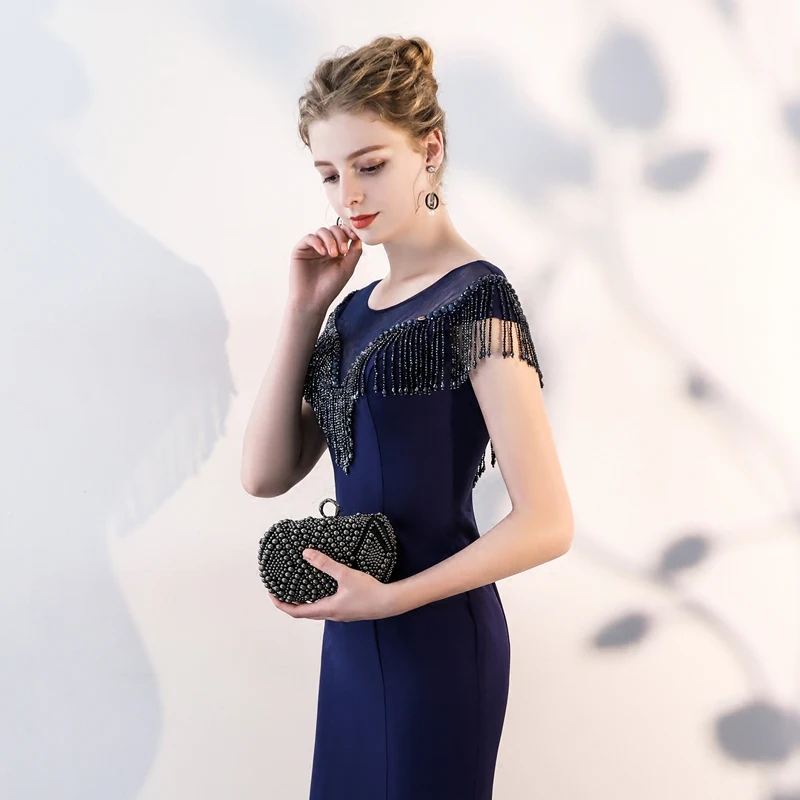 SSYFashion Новый банкет изящный темно синий Русалка роскошное вечернее платье