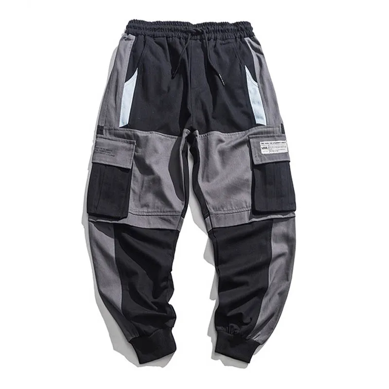 

outdoor 2019 elastic waist drawstring patchwork track multi pocket teenagers camping hking trekking boys loose cargo pants men