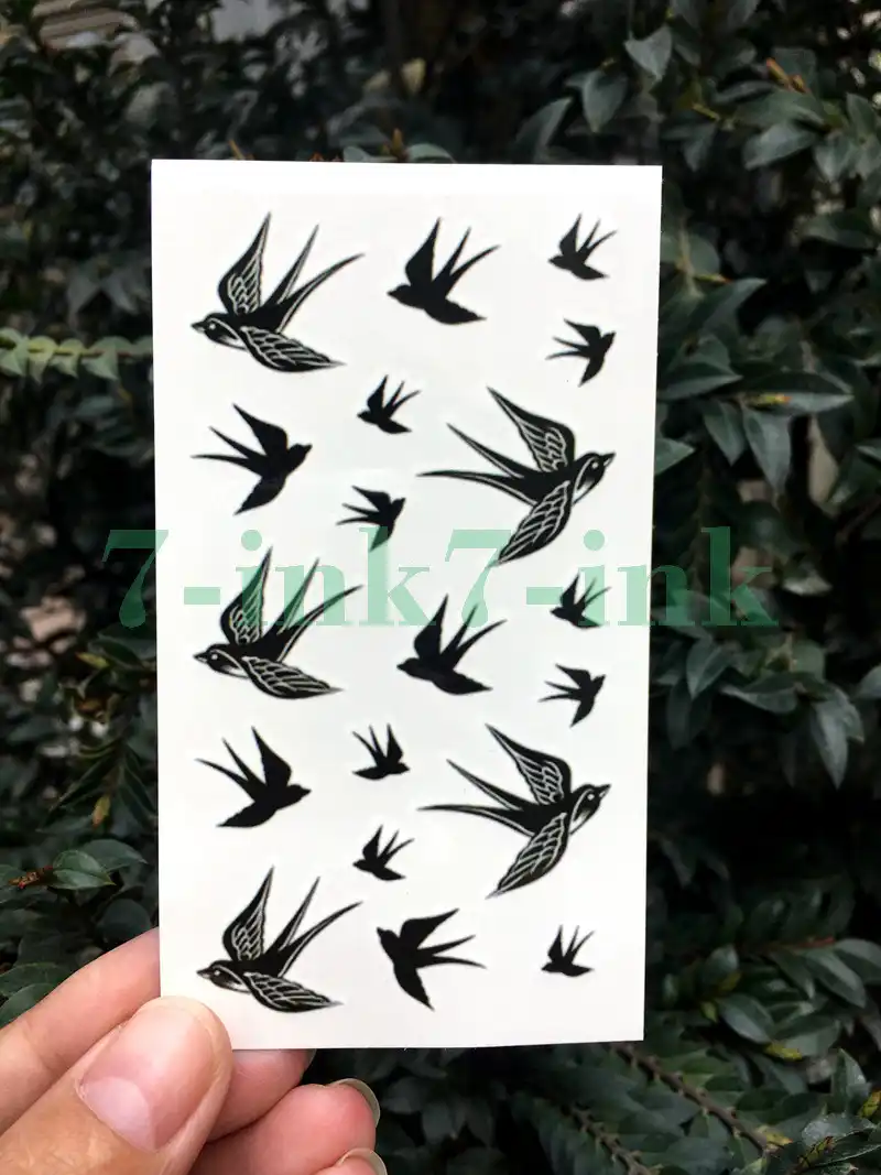 Tahan Air Sementara Tato Stiker Hitam Merpati Putih Burung Walet