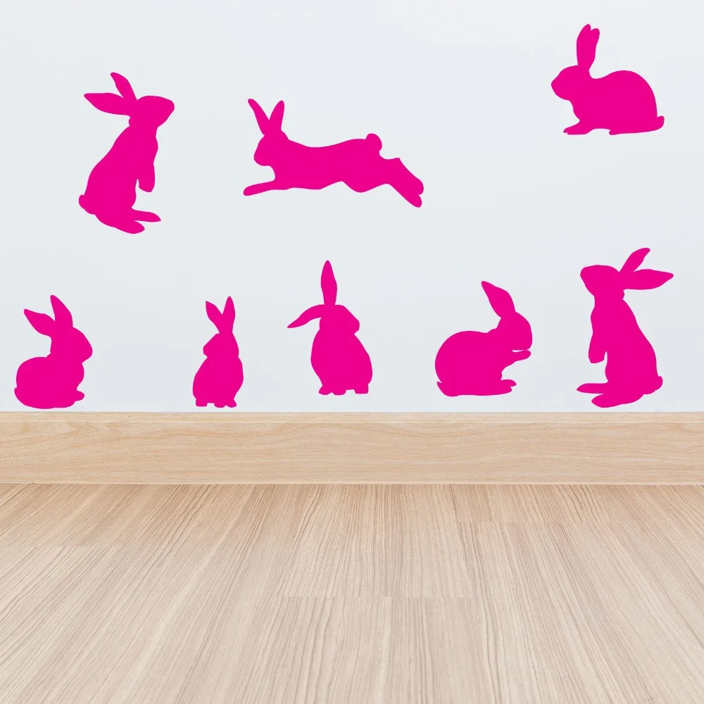 Cartoon Set of 8 Rabbits Wall Sticker Kids Room Nursery Rabbits Animal