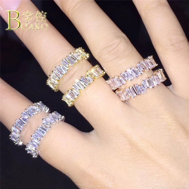 

BOAKO Luxury Zircon Crystal Rings For Women Full Cubic Zirconia Ring Engagement Wedding Ring Rhinestones anillos femme B5