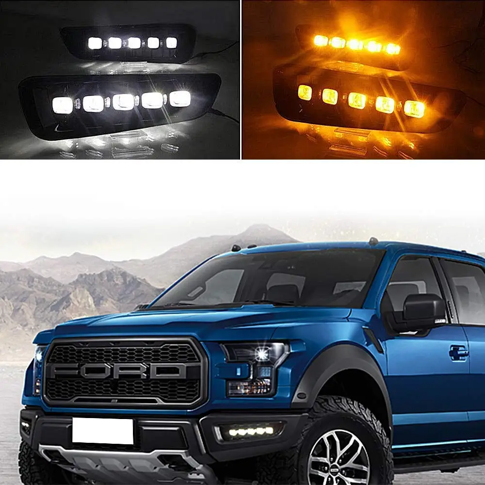 OKEEN 2 шт. новые Водонепроницаемый дневные ходовые огни для Ford F150 Raptor светодиодный дневного света белый указатель поворота Янтарный противотуманная фара