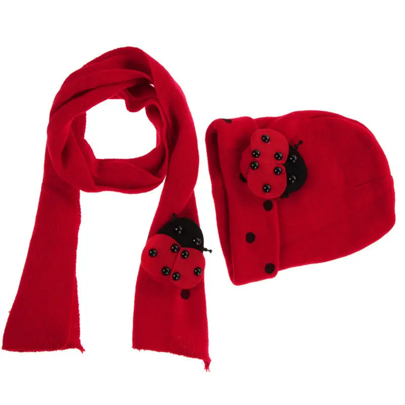 Лидер продаж; Новое поступление; зимняя теплая шапка для мальчиков и девочек; комплект с шарфом; милые вязаные хлопковые шапки - Цвет: Красный