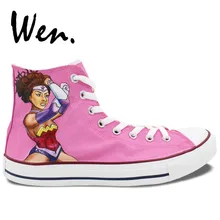 Вэнь розовые женские кроссовки на заказ Wonder Woman в Африканском и американском стиле, ручная роспись, парусиновая обувь с высоким берцем, портативная спортивная обувь