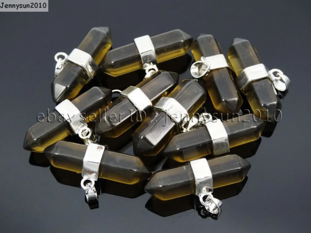 Natural Smoky Quart-z Gems Stones Horizontal Hexagonal Pointed Reiki Chakra Pendant Beads Necklace Jewelry 10Pcs/Pack | Украшения и
