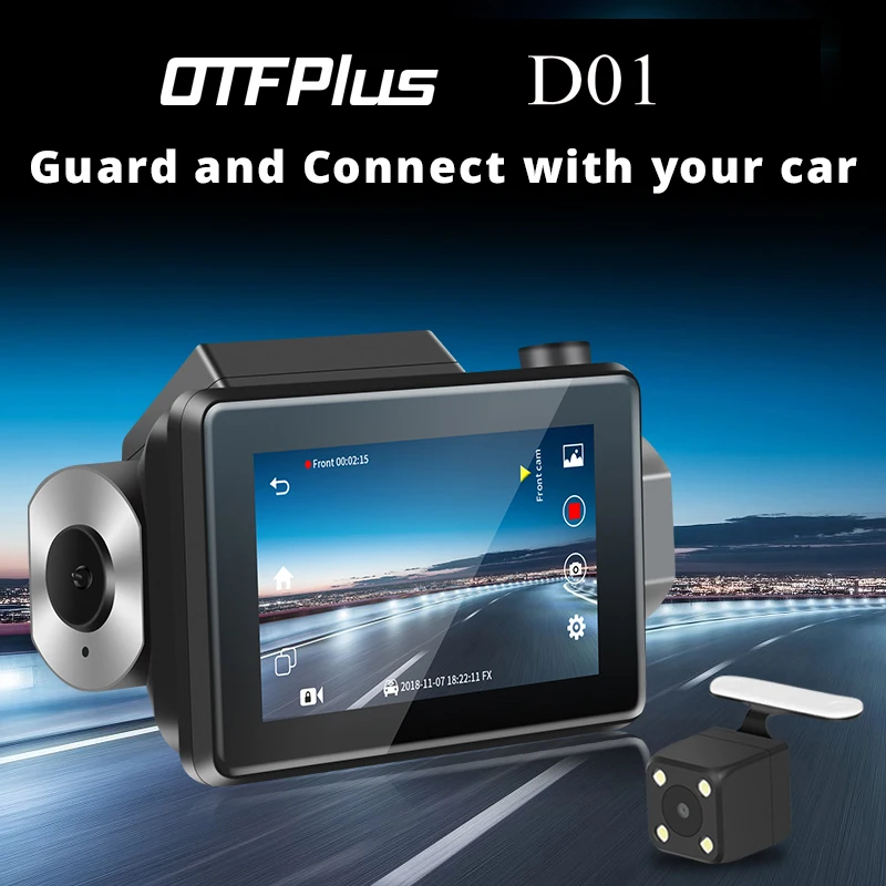 OTFPlus D01 3g WiFi Автомобильный видеорегистратор с 3," сенсорным ips экраном Android gps камера рекордер 1080P двойной объектив WDR 24 часа монитор DVR