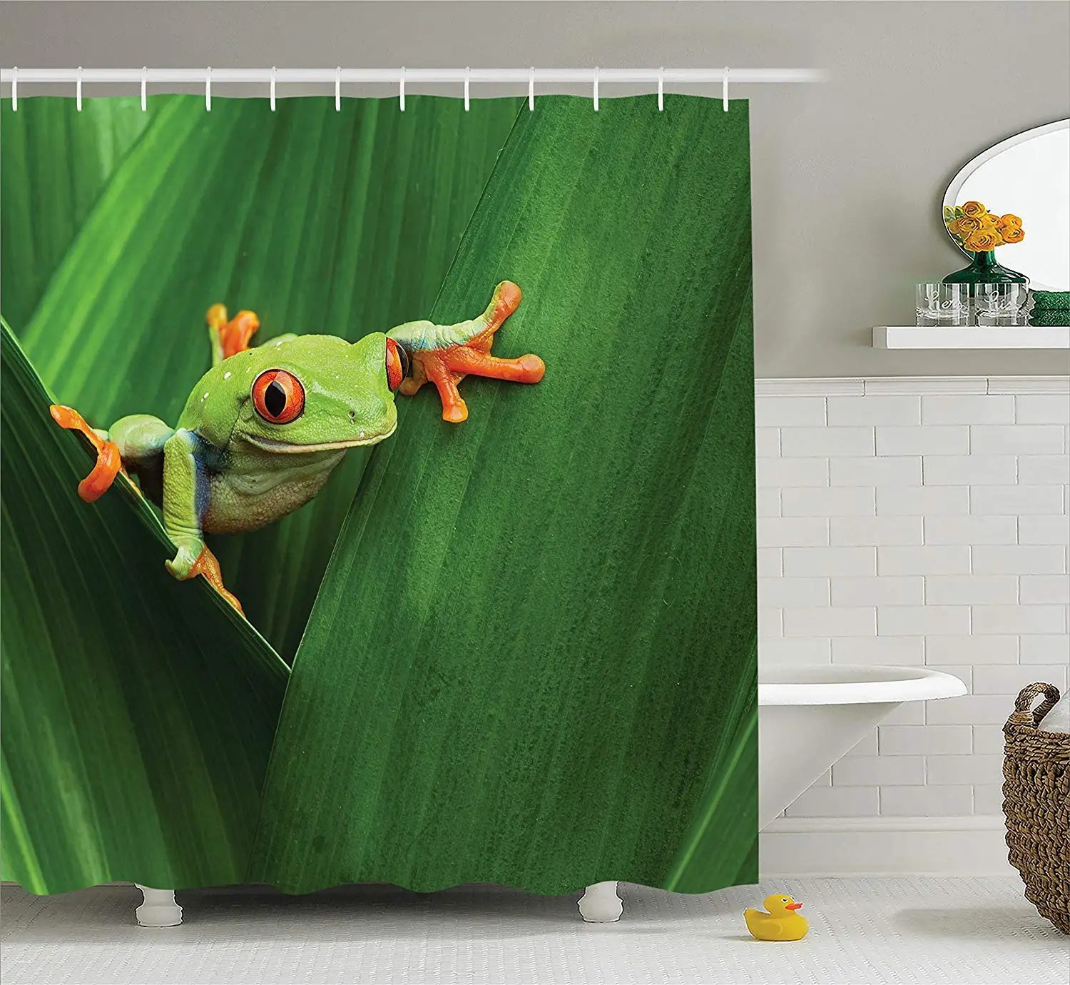 Animal Shower Curtain Cute Red Eyed Frog between Exotic Macro Big