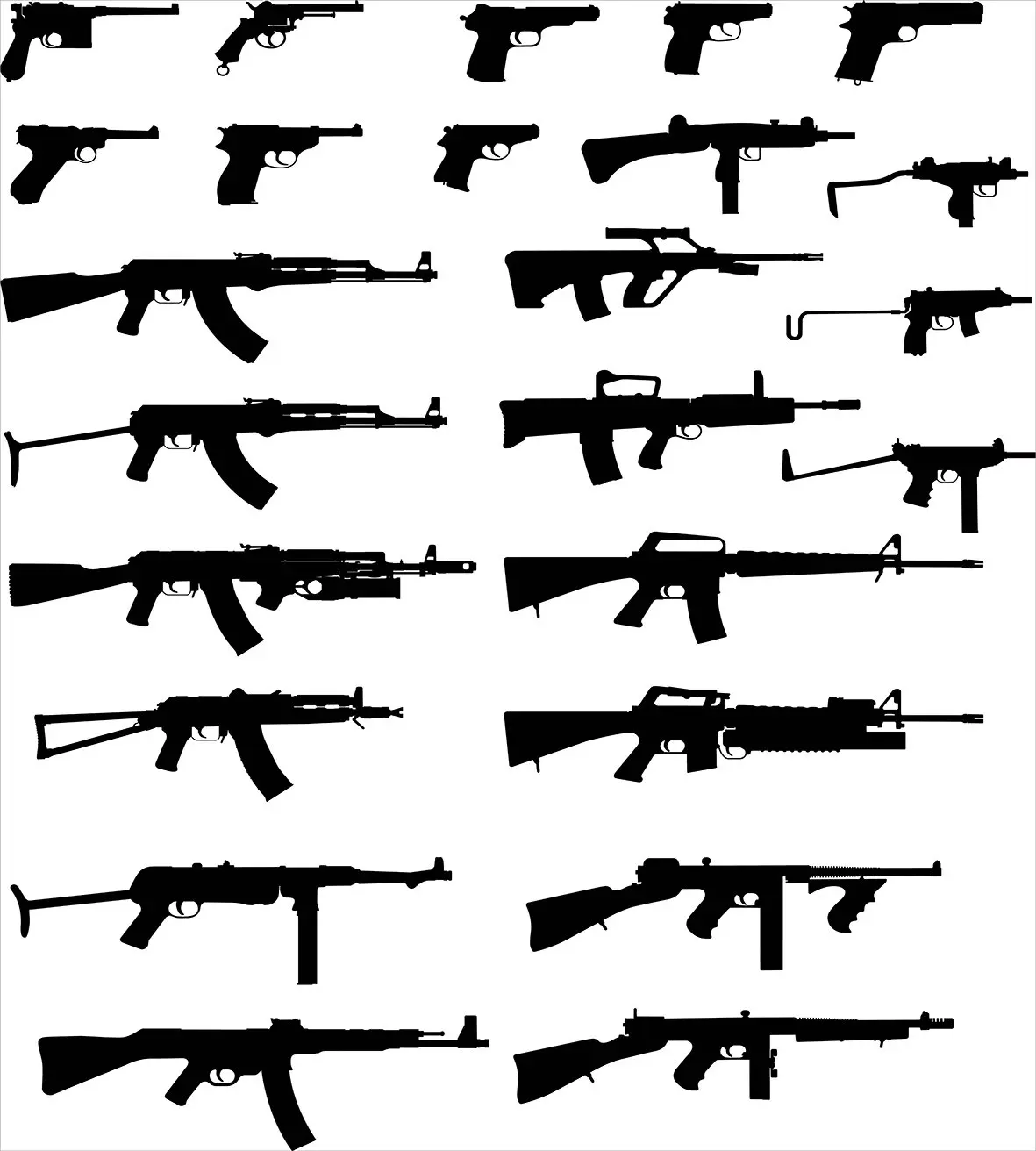 Military Duvet Cover Set Queen Size Silhouette Various Size Guns Weapons Pistols Revolvers War Army Power Concept Bedding Set