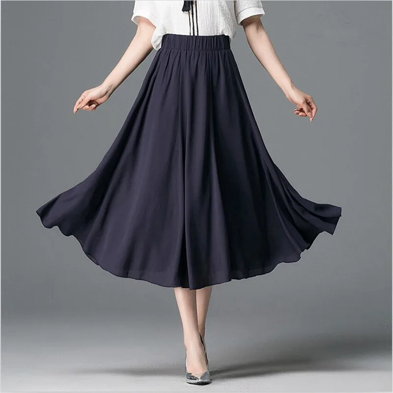 

Women Elegant Elastic High Waist Chiffon Skirt Casual Loose Solid Long Skirts 7Color 2019 Summer Vestido Large Size 6XL 7XL