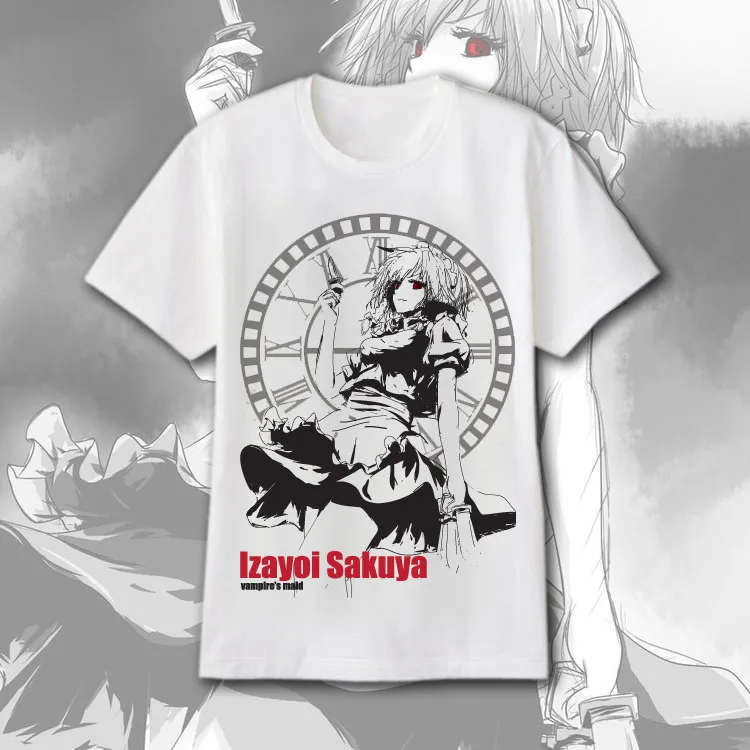 Touhou Project Izayoi Sakuya Косплей Костюм короткий рукав Футболка