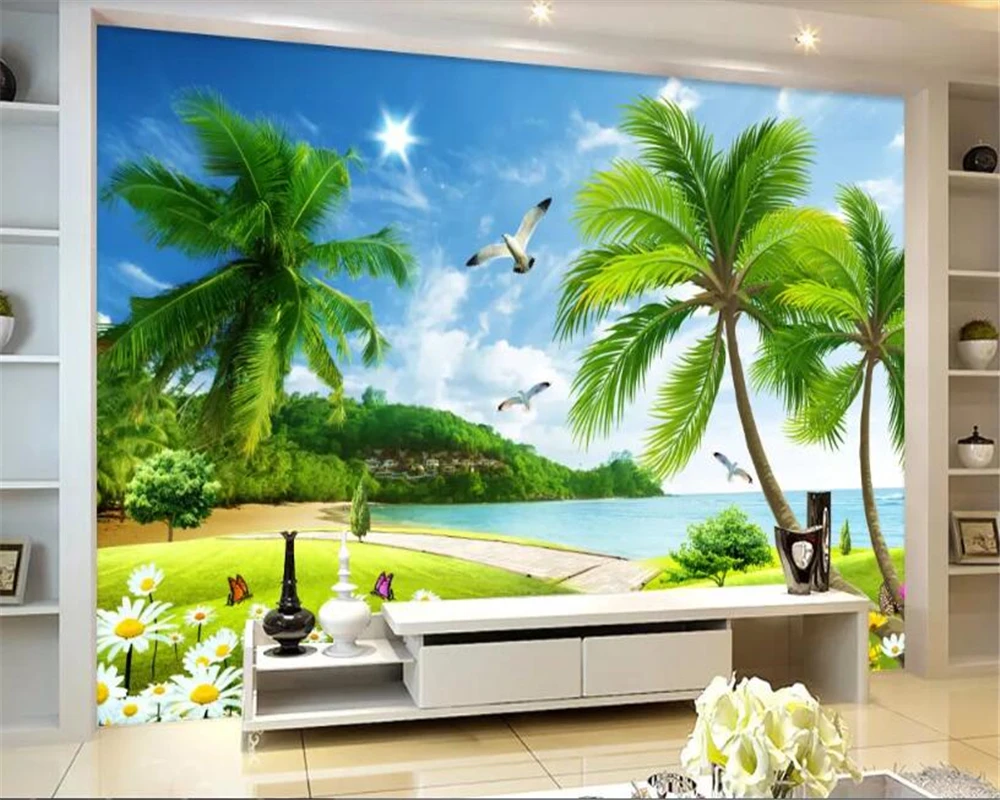 Beibehang 3d Wallpaper Hd Seascape Scenery Wall Papers Home Decor Coconut  Tree Beach Wallpaper Tv Background Decorative Mural - Wallpapers -  AliExpress