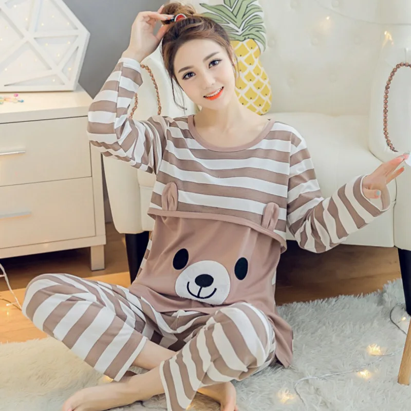 Moms maternity clothes maternity nightgown breastfeeding pregnancy sleepwear for pregnant women nursing pajamas set bear