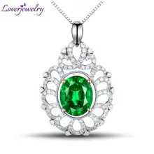 LOVERJEWELRY Women Oval Shape Emerald Pendants Natural Diamonds Solid 14Kt Multi-tone Gold 8x10mm Emerald Gemstone Jewelry noble jewelry emerald cut 6x8mm solid 18k two tone gold natural diamond tanzanite pendants jewelry for women wp070