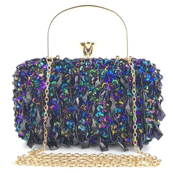 

Women Crystal Decoration Clutches Evening Chain Crossbody Bag Party HandBag Fashion Colorful Bead Bags Wallet Clutch Evening Bag