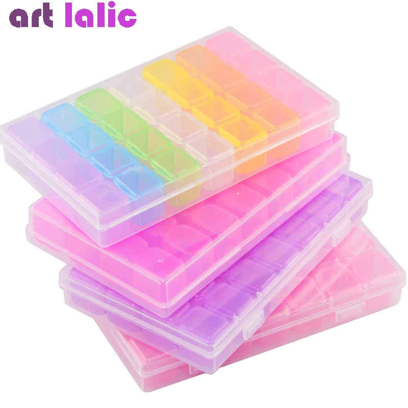 Bliv ophidset Fejlfri der ovre 28 Slots Clear Rainbow Nail Art Glitter Rhinestone Storage Case Nail  Decoration Plastic Box Jewelry Display Container Organizer| | - AliExpress