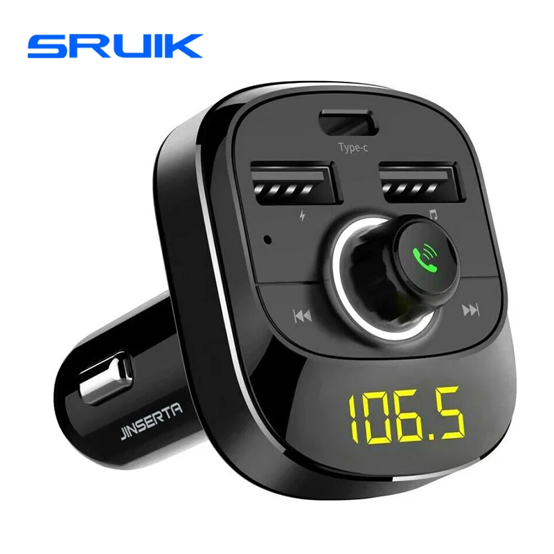 

Bluetooth Car MP3 Player FM Transmitter Hands-free Talking Kit with Dual USB Port + Type-C Fast Charging Interface Support TF/SD