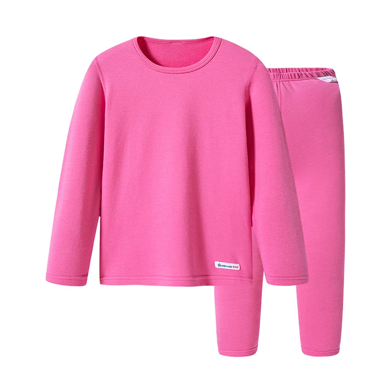 Детские пижамные комплекты; хлопковая одежда для сна для девочек; детские пижамы с круглым вырезом; однотонная мягкая теплая Классическая Детская одежда для сна; сезон осень-зима - Цвет: Pink