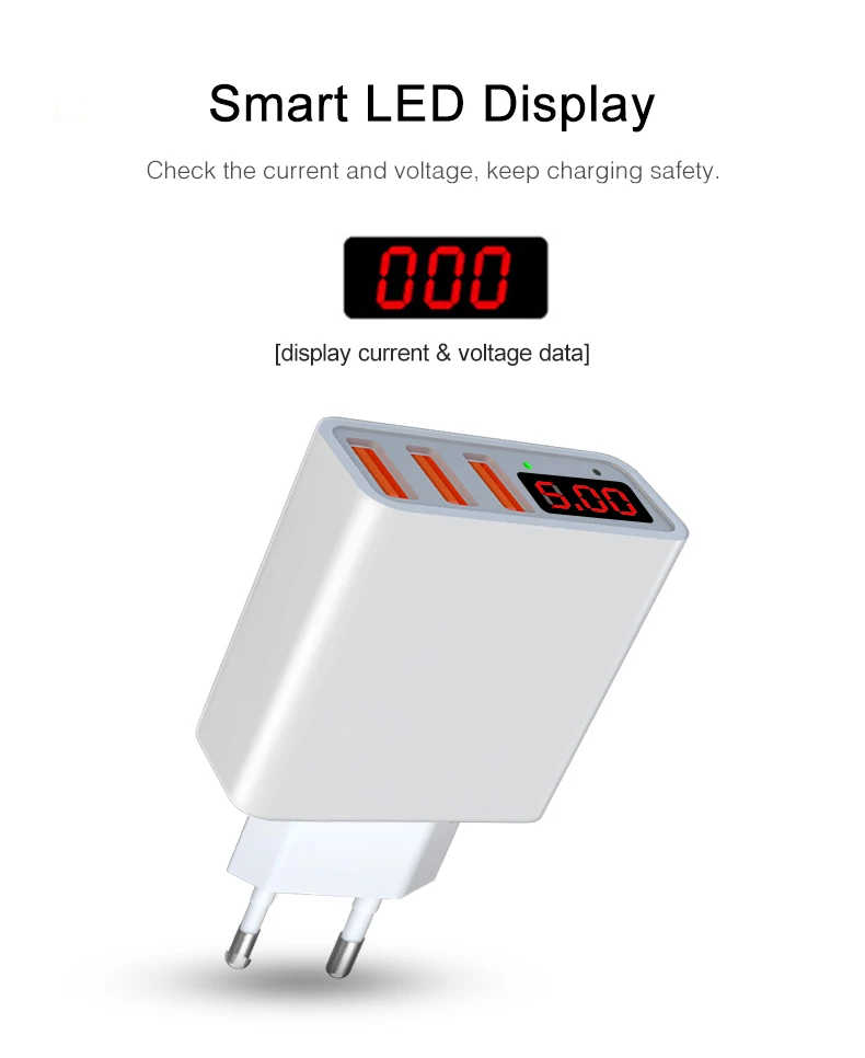 LED Display Smart 3 USB Charger For iPhone Samsung Xiaomi USB Adapter (5)