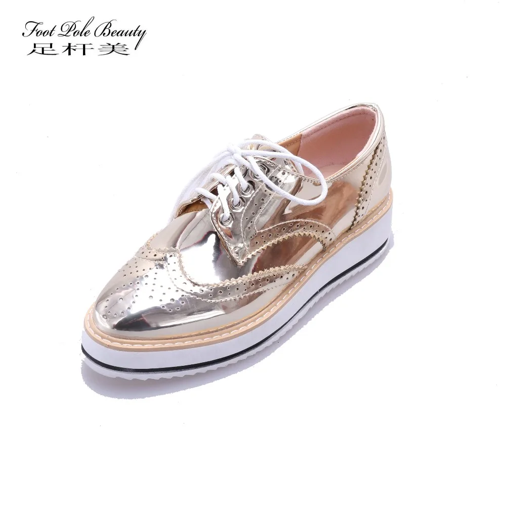 

Golden,Silver,Black,Red Plus Size Woman Platform shoes 2018 new Design brand Bullock oxford shoes for women Creepers sapatos