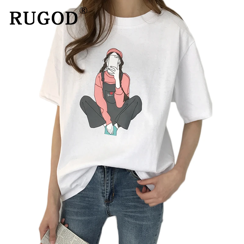 Женская футболка RUGOD с коротким рукавом и принтом персонажа новые женские топы