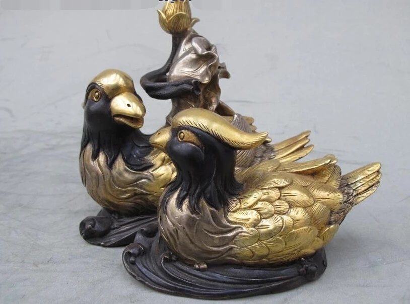 

shitou 002077 China Royal 100% Pure Bronze 24K Gold Gild lotus flower mandarin duck statue