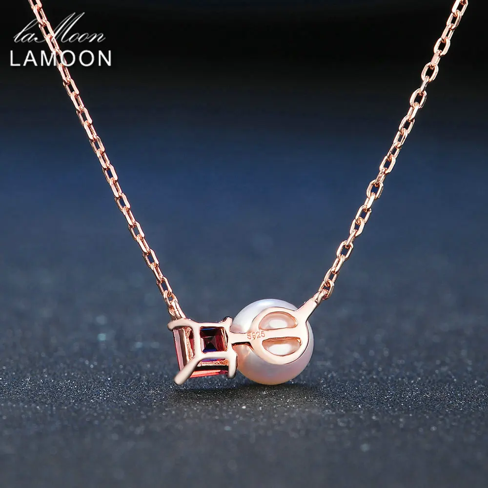 Ожерелье из пресноводного жемчуга для женщин, 925 пробы, серебряное ювелирное изделие, кулон из граната с драгоценным камнем, 18 К, Розовая позолота, LMNI054