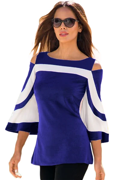 Blue-White-Colorblock-Bell-Sleeve-Cold-Shoulder-Top-LC250605-5-1