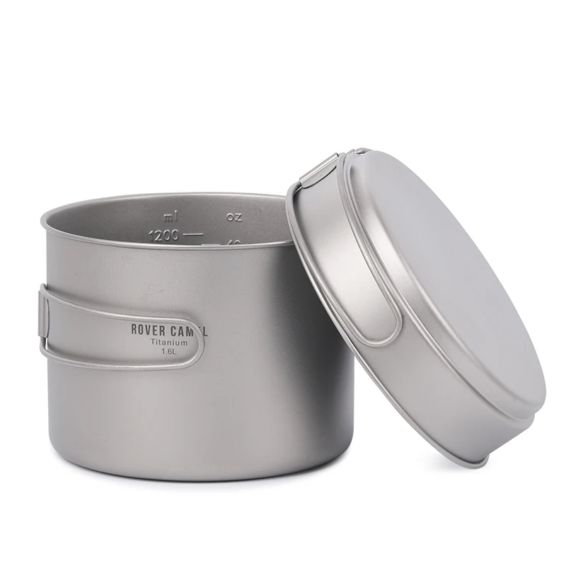 Rover Camel 1600 MLTitanium olla + 500 ML Pan ultraligero al aire libre utensilios Camping Picnic olla con plegado mango largo